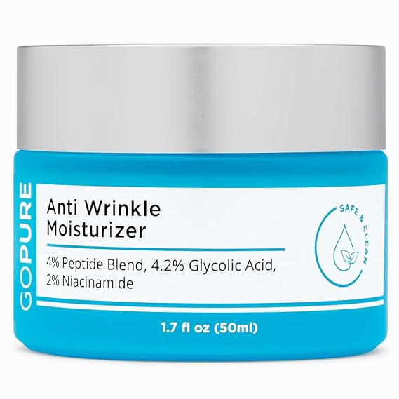 goPure Glyco-Peptide Anti Wrinkle Face Cream - Hyaluronic Acid Moisturizer for Face with Glycolic Acid, Peptides, and Vitamin E - Hydrating Facial Moisturizer with Anti-Aging Formula - 1.7 fl oz