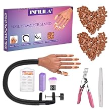 NXJ INFILILA Practice Hand for Acrylic Nails, Flexible Moveable Nail Practice Fake Hand, Manicure Trainng Kits with 200PCS Nail Tips, Files and Clipper, for DIY Manicure Salon Supplies Techs