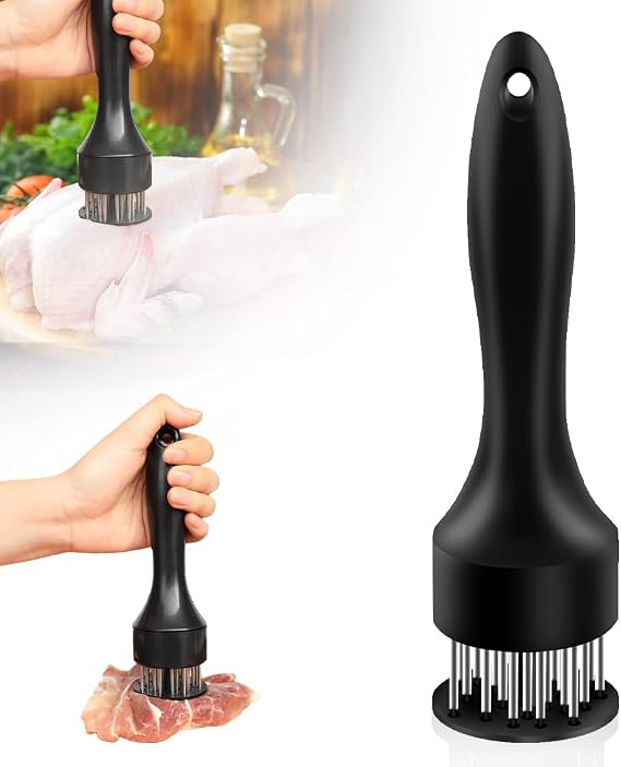 Stainless Steel Meat Tenderizer, 2025 New Stainless Steel Meat Tenderizer Needle 21 Pin Steak BBQ Kitchen Cooking Tool, Upgrade Meat tenderizer Stapler with 20 Sharp Needle (Black)