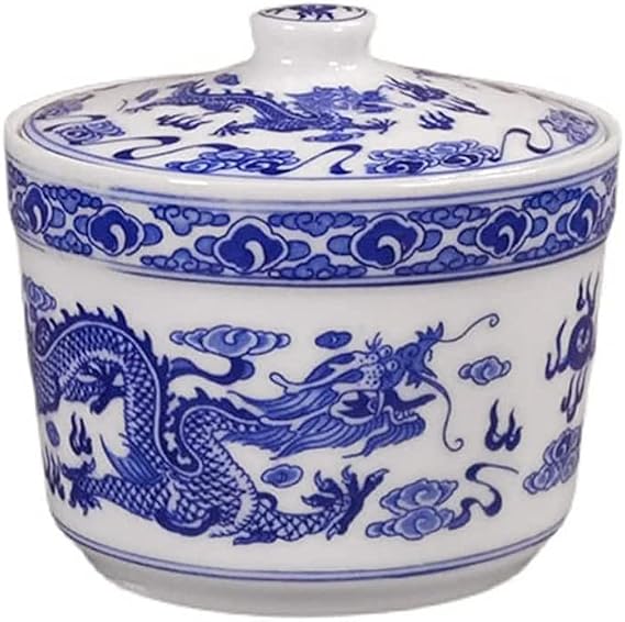 Ceramic Sugar Bowl Blue and White Storage Jar Seasoning Jar with Lid