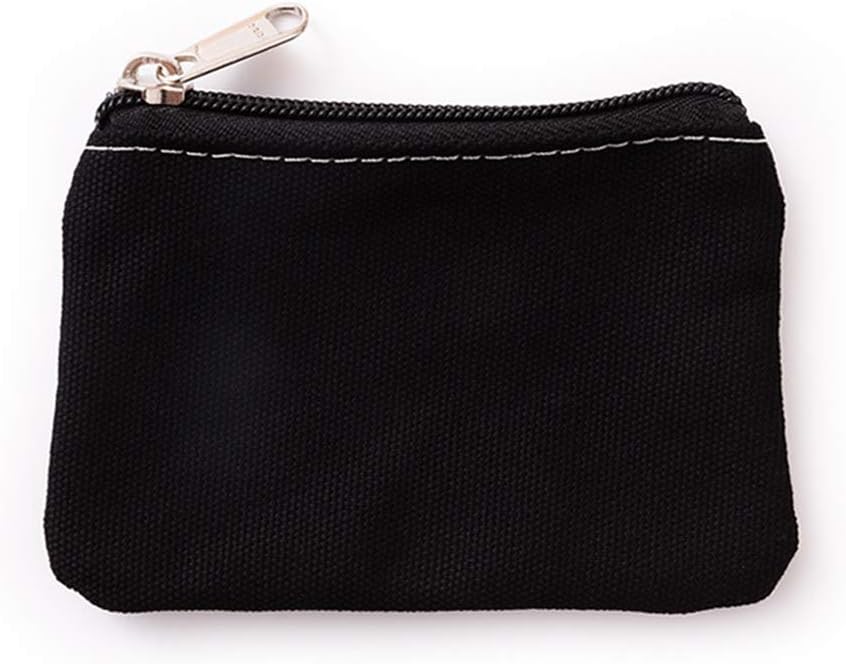Hibate Small Canvas Coin Purse Holder Wallet Zip Pouch Money Purses Bag for Women Men Kids (Black)