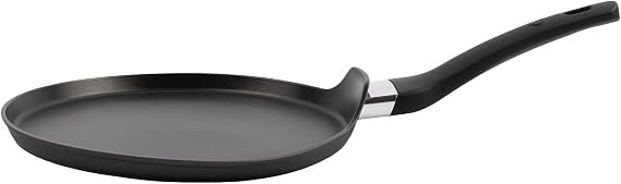 MasterChef Pancake Pan Non Stick Crepe Maker, Chapati, Roti & Dosa Tawa for Induction Hob, Gas, Halogen & Ceramic Stoves, Swiss Engineered Aluminium with Scratch Resistant Coating, 25cm, Black
