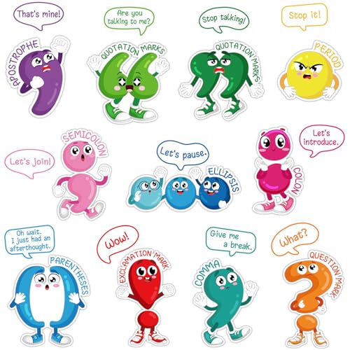 Pasimy 22 Pcs Punctuation Bulletin Board Set for Classroom, Punctuation Posters Educational Learning Poster Cutouts with Adhesive Glue Point Dots for Classroom Home Learning