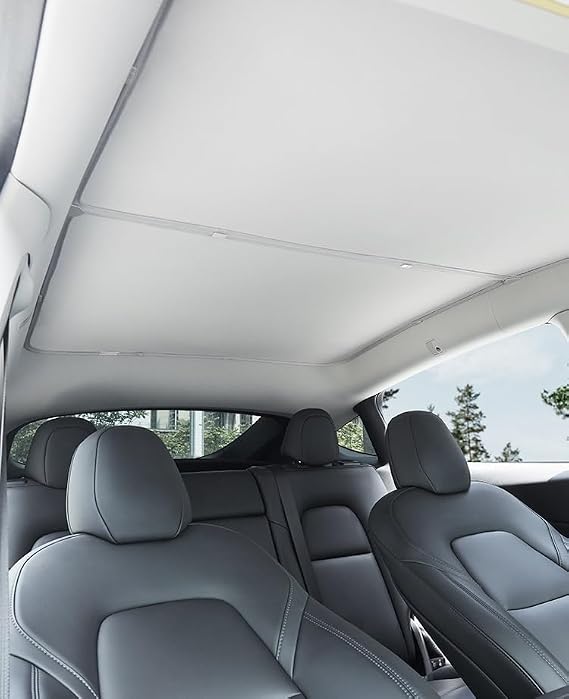 Tesla Model Y Sunshade Roof, Precision Fit - No Sagging | Sunroof Heat Shield, UV Protection for Interior, Clip-On Secure Installation, Easy Foldable Storage, Compatible with 2021-2024 Tesla Model Y