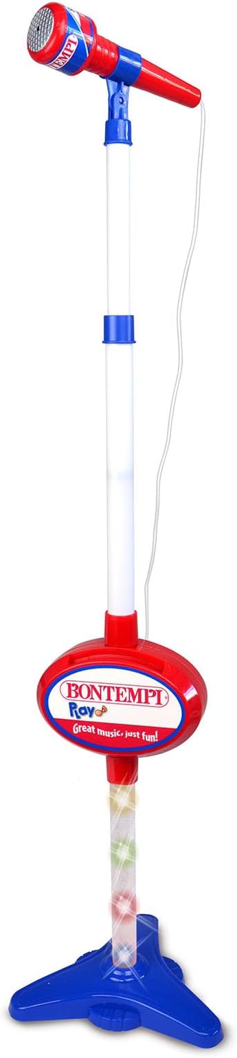 Bontempi MP3Stage Mic Stage Microphone with MP3 Connection for Versatile Performances with Light Effects and Smartphone Compartment, Blue and Red, 40.9 x 19.5 x 6.4 cm