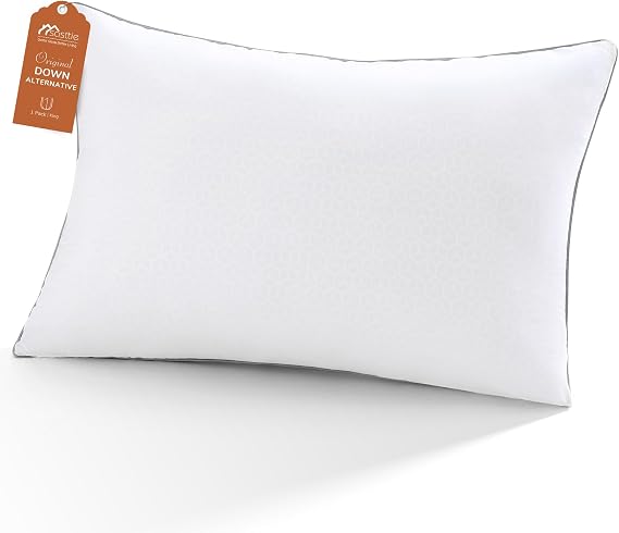 Sasttie Standard Pillow, Single Full Size Bed Pillow for Side, Back, and Stomach Sleepers - Down Alternative Plump Filling - Set of 1, Standard Size, 20x26 Inches