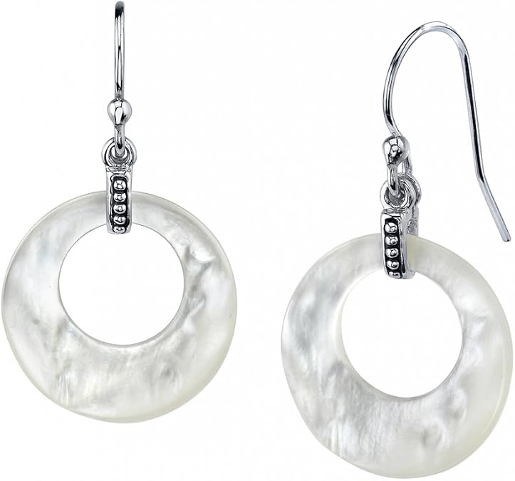 THE PEARL SOURCE Genuine White Mother of Pearl Crescent Pearl Earrings for Women - 925 Sterling Silver Earrings