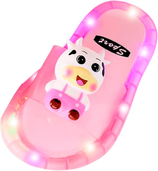 Toddler Kids Light Up Sliders Cartoon Animal Open Toe Non Slip Soft Flat Wide Fit Slingback Slippers Boys Girls Flashing Light Summer Casual Sandals Outdoor Beach Pool Shoes