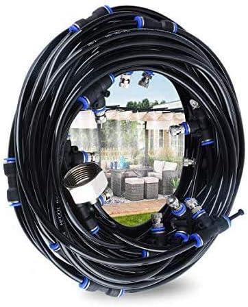 Mist Cooling System 59Ft(18M) Misting Line with 19Brass Mist Nozzles, Outdoor Misters Cooling System for Patio, Garden Umbrellas, Lawn, Greenhouse