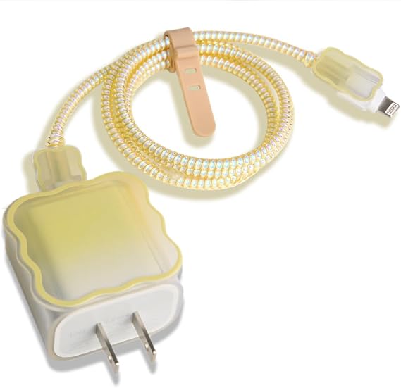 iPhone 18W/20W USB-C充電器カバー ラブリーウェーブデザイン クリアソフト充電器プロテクター かわいいケーブルセーバー iPhone 11 12 13 14 15 16 17 Pro Max 高速電源アダプター用 ベージュ