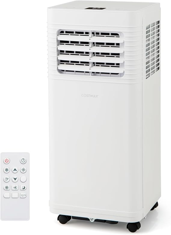 COSTWAY Portable Air Conditioner, 8000 BTU Air Conditioner with Fan & Dehumidifier, 24H Timer & Remote Control, Window Installation Kit, AC Unit Cools Rooms up to 250 Sq.Ft (8000 BTU)