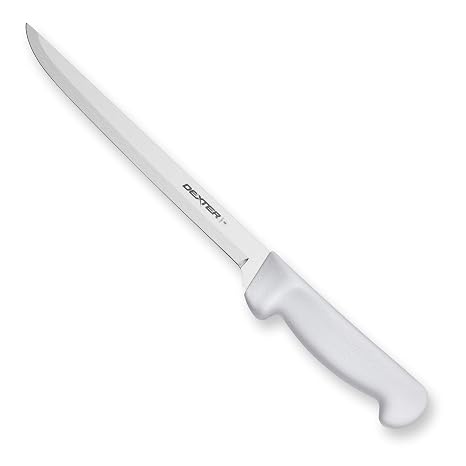 Dexter P94813 Narrow Fillet Knife, 8-Inch, White | Flexible high-carbon stainless steel blade follows bones for clean fillets. Designed for fish and seafood prep work.