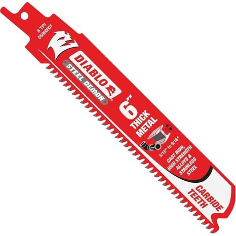 Diablo Steel Demon Carbide Teeth Reciprocating Saw Blades for Thick Metal - for Extreme Metal Cutting - Carbide Tooth Design - 6" Length, 3 TPI, 3-Pack - DS0608CF3