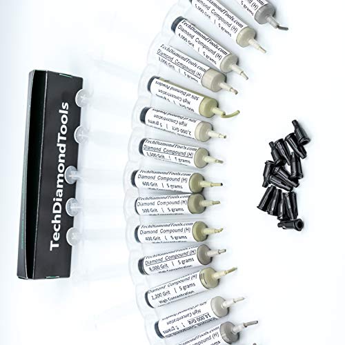 TechDiamondTools Kit of 15 Diamond Polishing Compound Polishing Paste USA Made from 200,000 to 400 Grit for Marble Glass Steel Rock Resin Silver Gemstone with High Concentration Diamond Powder