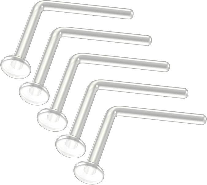 20g Clear Nose Studs - Bioflex L-Shaped Nose Retainers - Clear Nose Rings For Work - Small & Flexible Nostril Stud Piercing