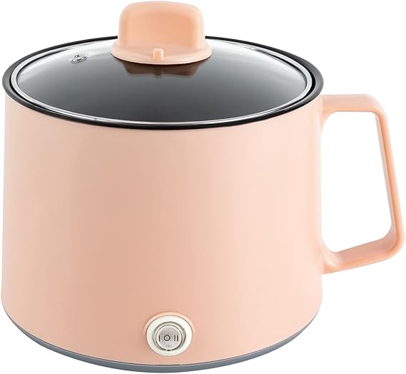 Electric Hot Pot, Rapid Ramen Noodles Cooker, Electric Stainless Steel Stock Pot, Multi-Functional Mini Cooker for Soup, Pasta, Oatmeal, Dumplings, with Dual Power Control (Pink)