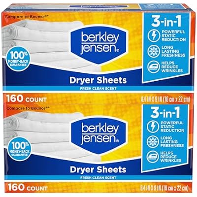 Berkley Jensen Soft and Fresh Dryer Sheets, 320 Sheets Pack of 2, 160ct Each - 3-in-1 Anti Static Wrinkle Release Scented Dryer Sheets - Ideal for All Dryers - Fabric Softener Sheets wFresh Scent