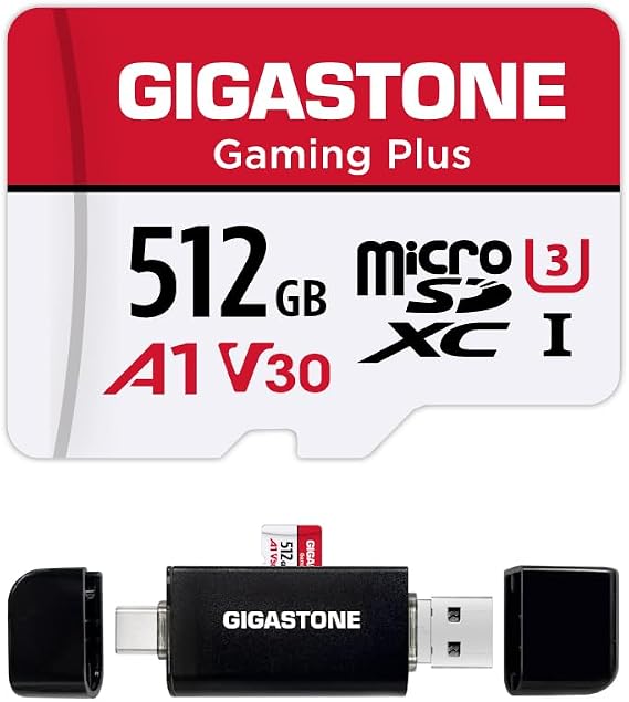 for Switch 1 Only GIGASTONE 512GB Micro SD Card with USB C Card Reader, Gaming Plus, MicroSDXC Memory Card for Gaming Console, 4K Video Recording, UHS-I A1 U3 V30, up to 100MB/s, with Adapter