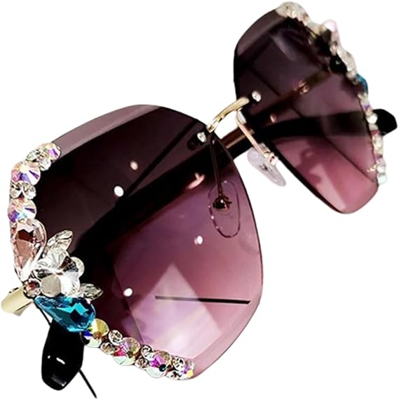 Randlose Vintage-Sonnenbrille aus KristallSonnenbrille mit glitzernden Diamanten für DamenRandlose Sonnenbrille mit Strasssteinen