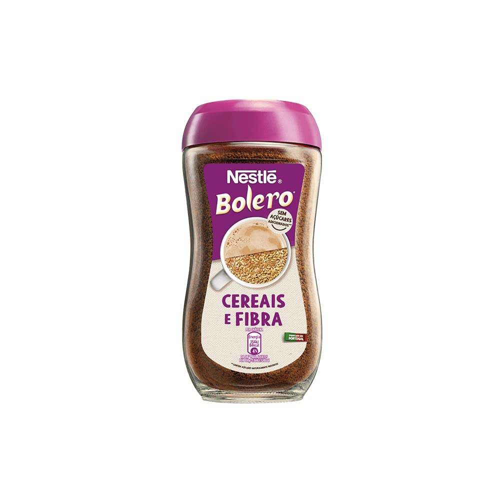 Nestle Bolero Cereais e Fibra - Cereals and Fiber - Instant Coffee-Free Breakfast Drink from Portugal Without Added Sugars - 200g