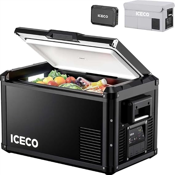 ICECO VL35ProS 35L Car refrigerator, Portable Fridge with Multi-directional lid, 12v Fridge Freezer Powered by SECOP, 0F to 50F, 12/24V DC & 110-240V AC, For Car, Camp| With Cover&Battery