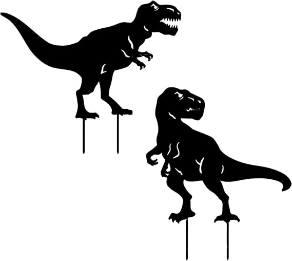 Black Metal Dinosaur Yard Sculptures, Set of 2 Garden Stakes, Rustproof Lawn Decorations