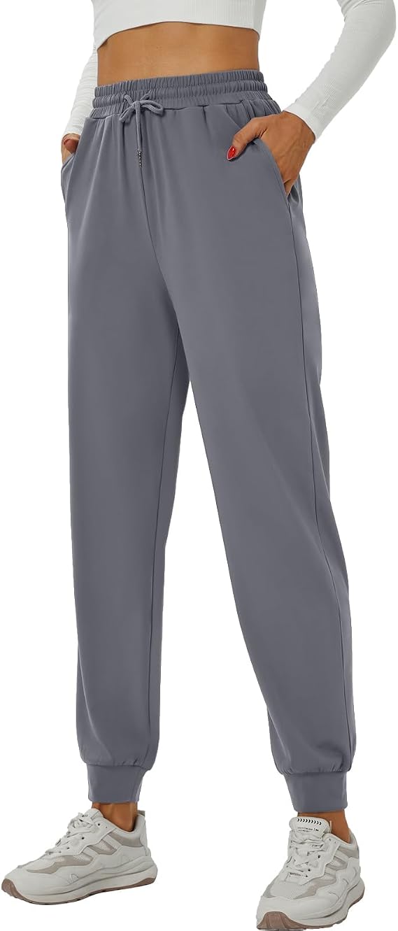 YOYOYOGA Sweatpants for Women Stretchy Joggers with Pockets Elastic Waist Jogging Pants Adjustable Drawstring Sports Athletic Pants (Grey) XL