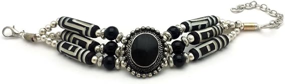 Handmade Traditional 3 Line Carved Black Buffalo Bone Hairpipe Beads Tribal Bracelet