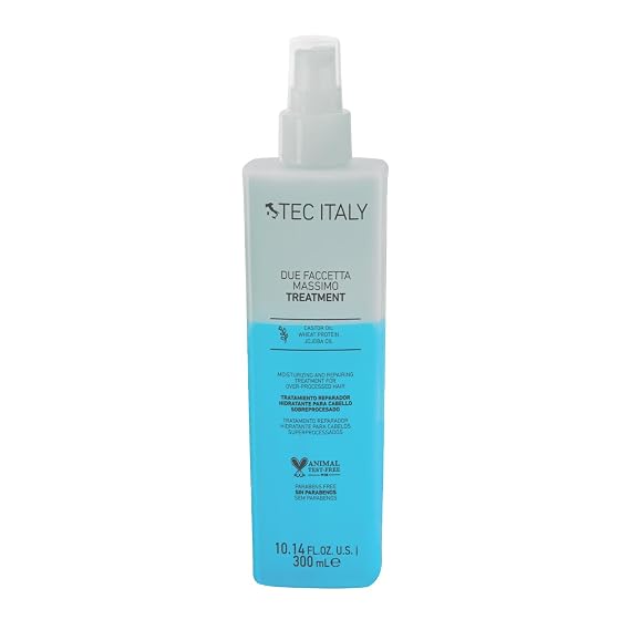 Tec Italy Due Faccetta Massimo Leave In Treatment for Overprocessed Hair UV UVA Protection Frizz Control pH Balancer Deep Hydration Lightweight Spray Daily Hair Care 10.14 fl oz Size Care