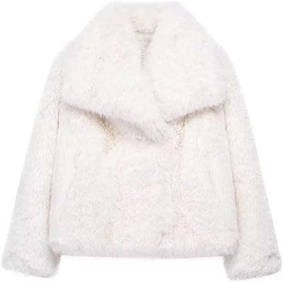 Haellun Womens Faux Fur Coat Long Sleeve Fluffy Jacket Open Front Furry Winter Shaggy Short Coat Outwear