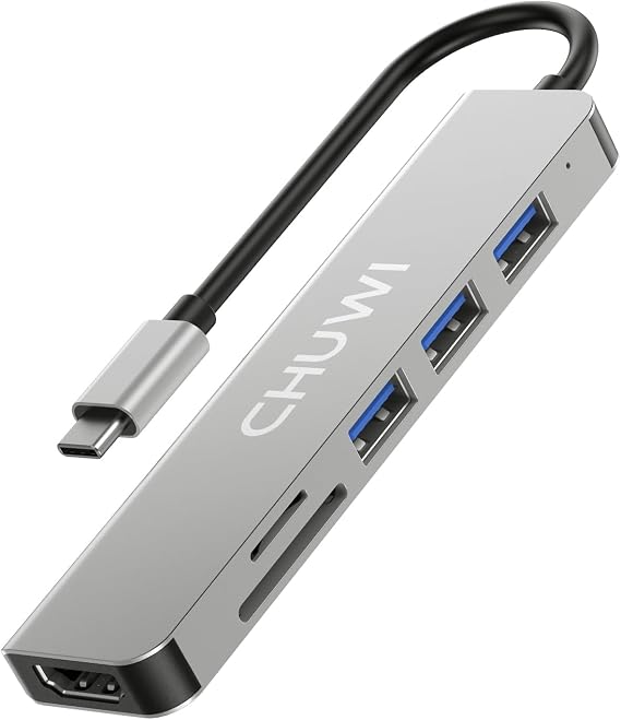 CHUWI USB C Hub, 6 in 1 USB C to HDMI Splitter, 4K HDMI Port, SD/TF Card Reader, USB 3.0 Data Port, Fast Data Transfer, for MiniBook X/Hi10 X2/FreeBook/Hi10 Max, Laptops, Tablets and Phones