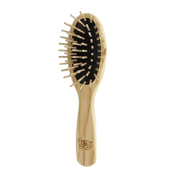 TEK | Oval Wooden Hair Brush with Short Pins in Natural Ash Wood, Ideal for Detangling, Styling and Daily Care of all Type of Hair | 17.5x4.7cm | Handmmade in Italy