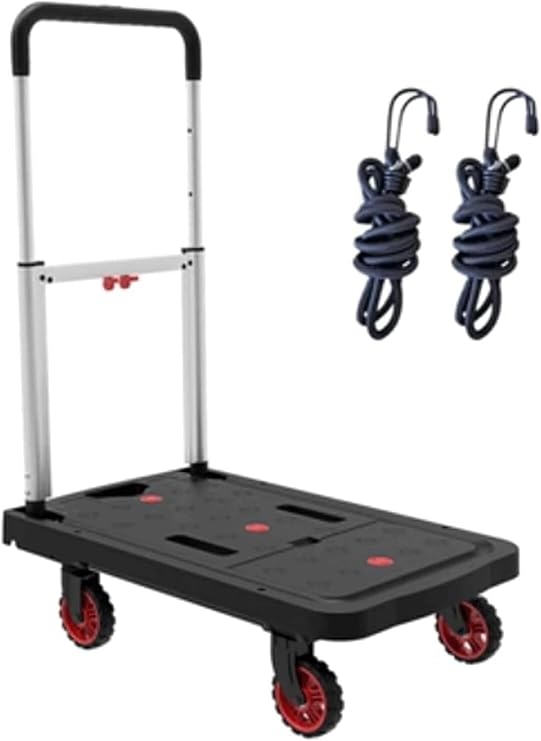 Folding Trolley Adjustable Handle Platform Trolley Load Capacity 300 Lbs Flatbed Trolley Portable Luggage Trolley