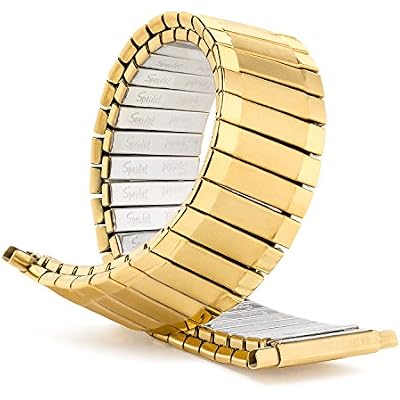 Speidel Mens Twist-O-Flex Gold Tone PVD Stainless Steel Stretch Metal Replacement Expansion Watch Band with Self-Adjusting Straight Ends for 16mm 17mm 18mm 19mm 20mm 21mm 22mm timepieces