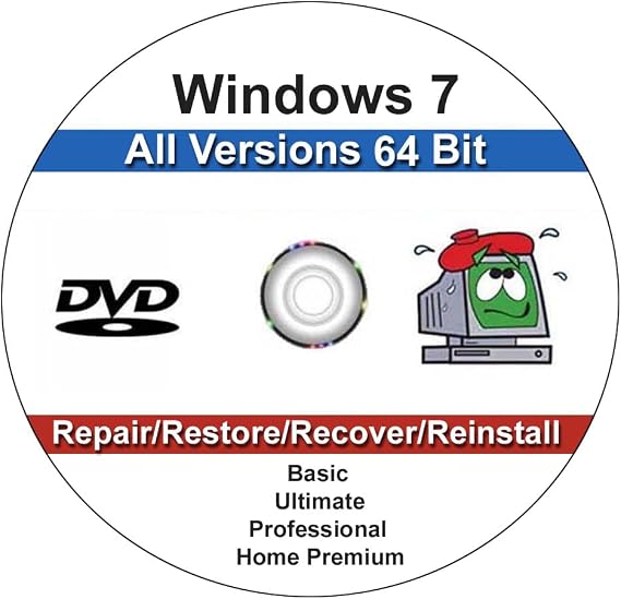 Computer Werx Compatible with Windows 7 Professional, Home Premium, Ultimate & Basic 64 Bit Repair, Install, Recover & Restore DVD