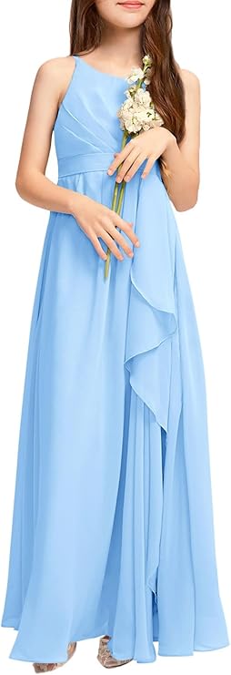 Imily Bela Girls Chiffon Dresses Formal Sleeveless Junior Bridesmaid Wedding Party Maxi Dress