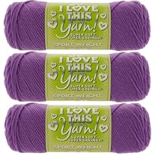 Hobby Lobby Sport Weight I Love This Yarn, Amethyst, 230 Yards Per 2.5 oz Skein, Machine Washable- Set of 3