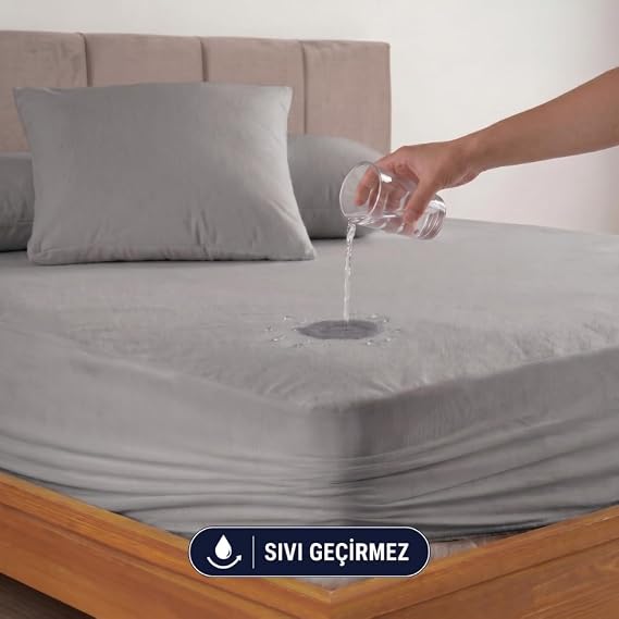 FORMEYA Gri Sıvı Geçirmez Alez - Tek-Çift Kişilik - Mikrofiber Kumaş - Fitted (Yatağı Saran) - Yatak Koruyucu Çarşaf (100x200)