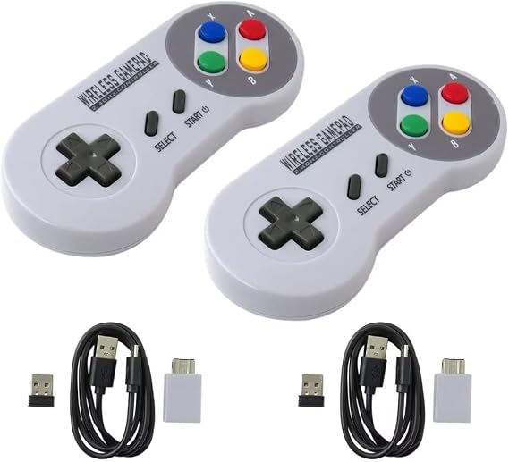 2 パック 2.4GHz ワイヤレス ゲームパッド コントローラー SNES クラシック バージョン ミニ/SFC クラシック バージョン SFC ミニ 用 USB ワイヤレス レシーバー付き Windows、iOS、Linx、Android デバイスでプレイ可能