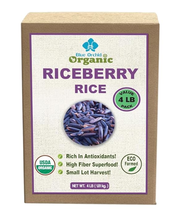 Organic Riceberry Rice Purple Thai Black Jasmine Rice, 4 LB | USDA Certified, Premium Freshness, Small Lot Harvest, Direct from Farm to Table