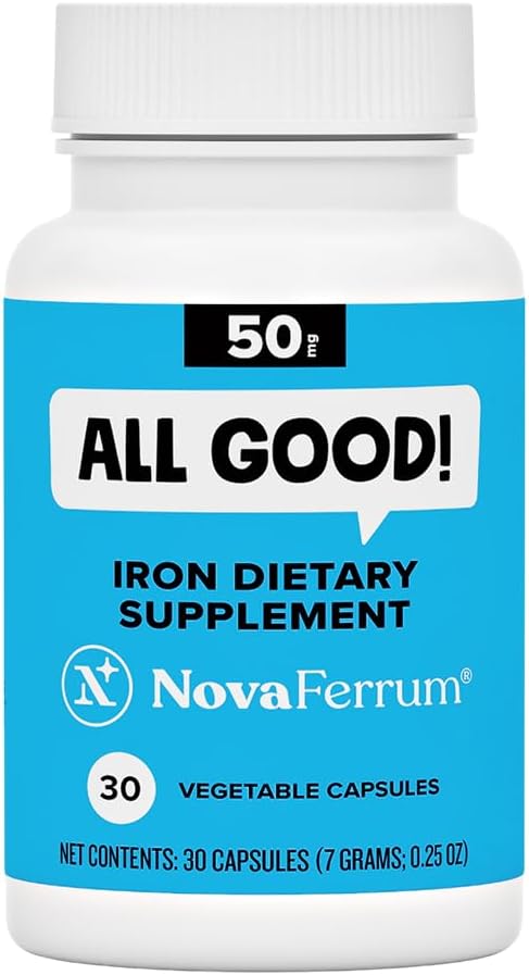 NovaFerrum All Good Iron Capsule Supplements for Adults, 50mg, 30 Servings | Clean Label Project Purity Award winner, tested against 200+ contaminants, vegan, sugar free and gluten free formula