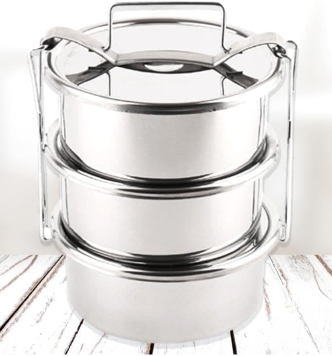 15x6cm 4 Kap Isıtılabilir Sefer Tası 4-5 Kişilik Paslanmaz Çelik Yemek Taşıma Kabı 750ml x4=3 litre
