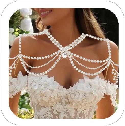 Pearl Shoulder Jewelry Bridal Wedding Shoulder Necklace Chain Festival Rave Party Outfit Accessory for Women Statement Body Chain