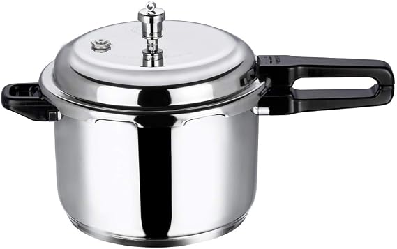 Vinod Pressure Cooker Stainless Steel Outer Lid - 5 Liter Induction Base Cooker Indian Pressure Cooker Sandwich Bottom Best Used For Indian Cooking, Soups, and Rice Recipes, Quinoa
