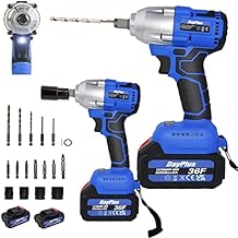 Cordless Impact Wrench, 1/2 Brushless Impact Gun with Max Torque 420N.m, 21V Impact Driver Kit with 2 x 6.0Ah Li-ion Battery & Charger, 4 Impact Sockets, 5 Drills and 7 Screws, Electric Impact Driver
