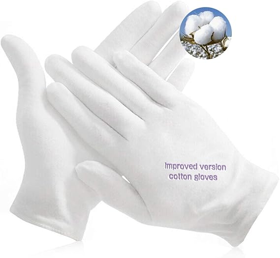24pcs Soft Cotton Gloves for Dry Hands Overnight Eczema Moisturizing Lotion | Reusable Work Gloves for Coin Jewelry Silver Archival Costume Inspection (Medium, White)