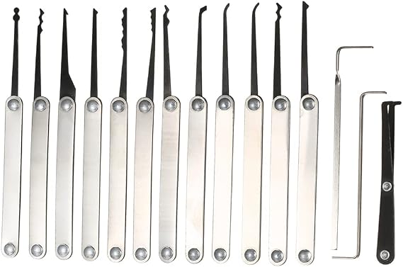 15pcs Lock Picking Set Stainless Steel Lock Kit Practice Training Tool for Locksmith Beginners and Professionals