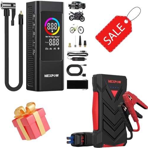 NEXPOW 150 PSI Tire Inflator Portable Air Compressor and Car Jumper Starter Portable