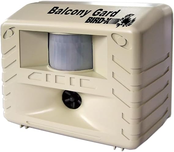 Bird-X Balcony Gard Ultrasonic Bird Chaser 900 Sq. Ft. Pigeons & More | Covers Up to 900 Sq. Ft., Motion-Activated or Continuous Quiet Sounds, 6.75 X 5.5 X 3.5 Inches Targets Pigeons & other birds