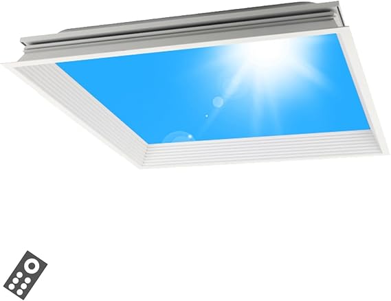 Natural Daylight Blue Sky Light, Artificial Skylight Ceiling Lamp with Remote Control, Recessed Installation, Adjustable Color Temperature, Simulate Daylight Rhythms, for Rooms(600x600mm) [Energy Class A+]